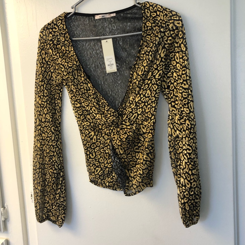 Francesca's Collections Gold and Black Leopard Top